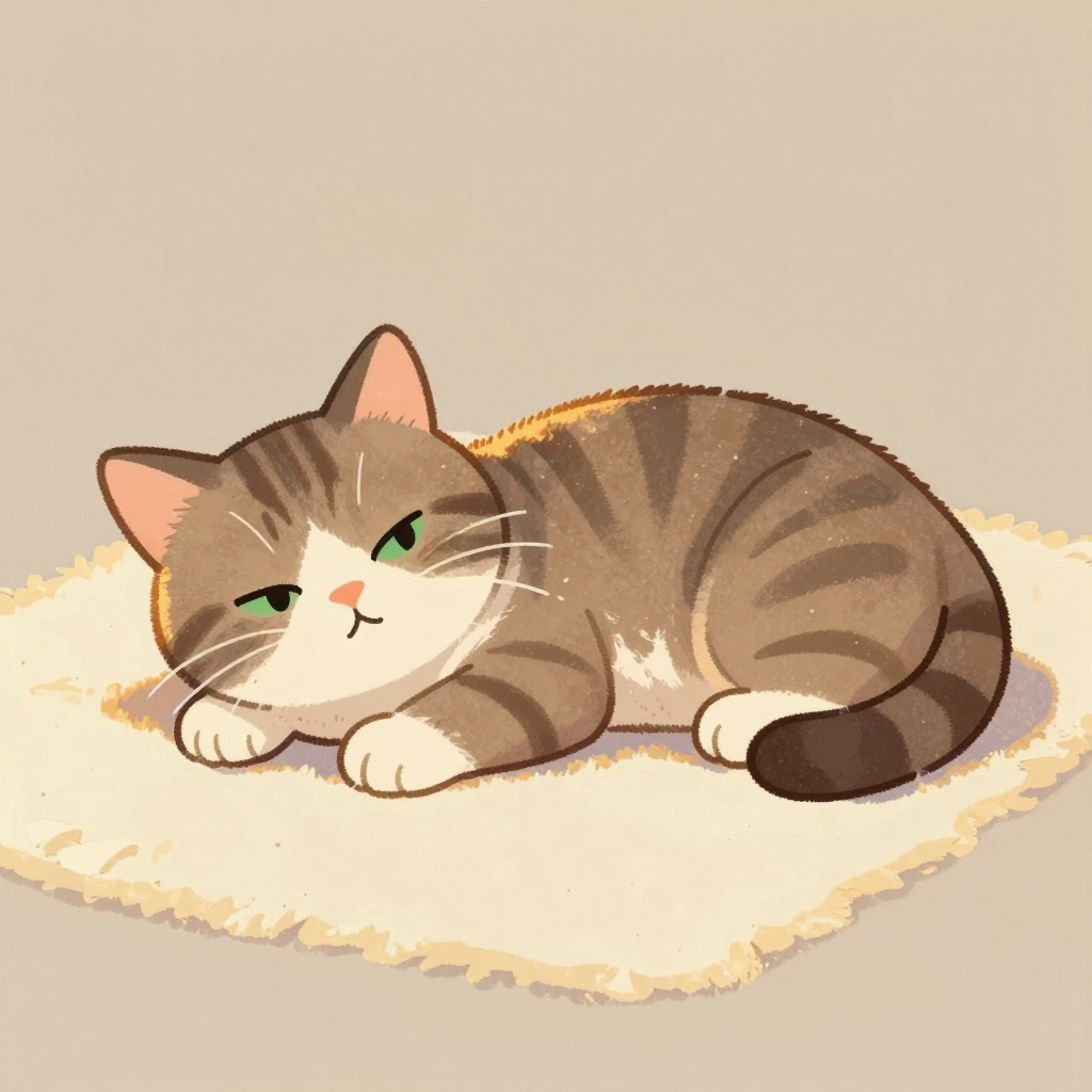 Susu, a brown and grey tabby cat with white paws and green eyes